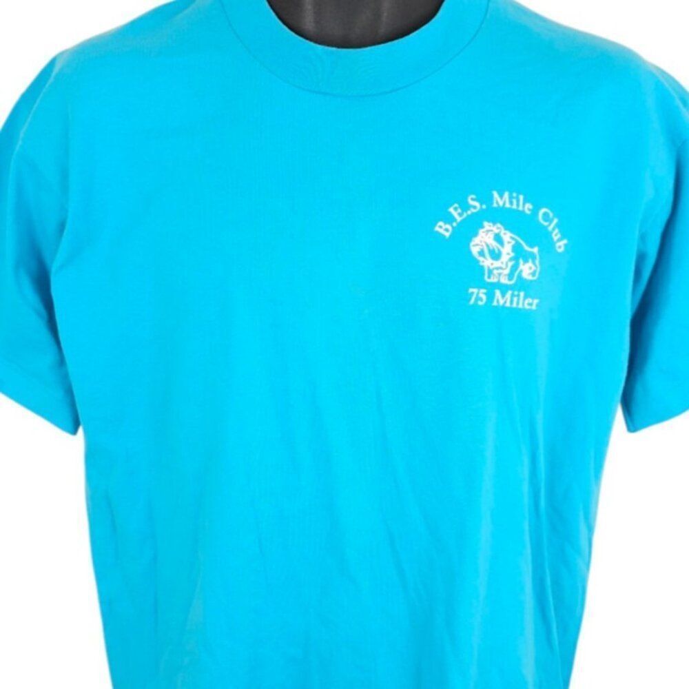Vintage Bulldogs Mile Club T Shirt Mens Size Large Blue 90s 75 Miler Elementary
